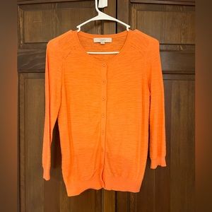Size small women’s cardigan, button-down V-neck sweater by loft orange